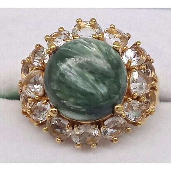 Karis Green Seraphinite Gemstone Ring Size 7 Gold Tone G&B Made In India NWT - Picture 3 of 14